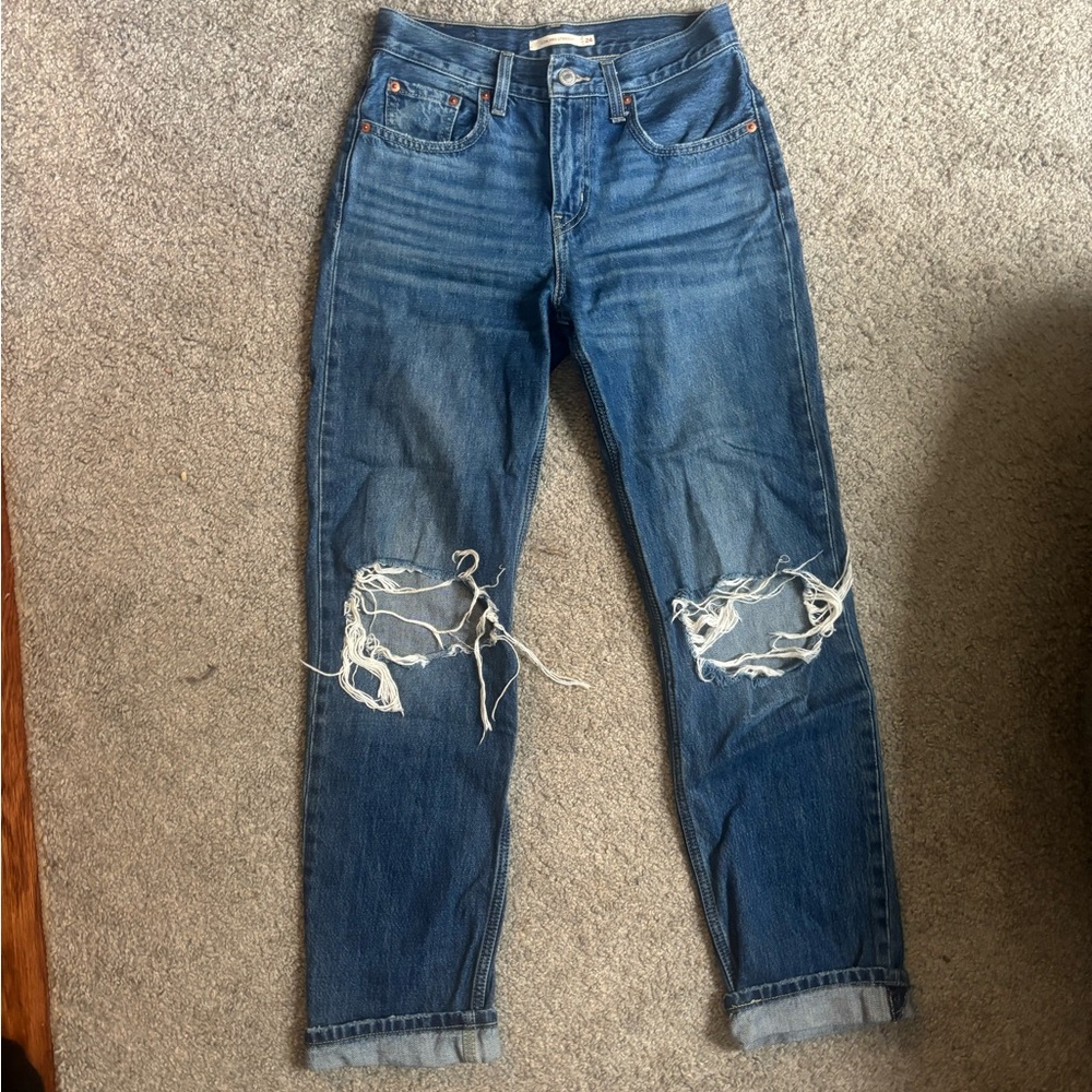 Levi's Distressed Straight Leg Blue Jeans